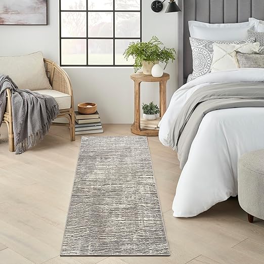Ivory Grey Abstract Area Rug – Recycled Polyester, Low-Pile, Multi-Size