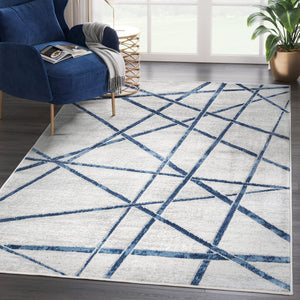 Blue Grey Criss Cross Area Rug