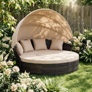 Outdoor Round Daybed with Retractable Canopy