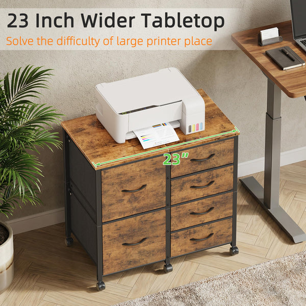 6 Drawer Mobile Lateral File Cabinet with Rolling Printer Stand