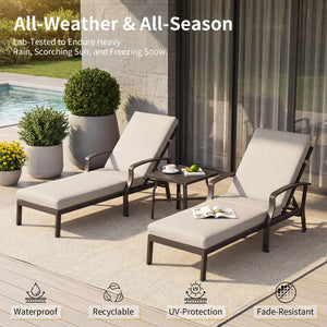 Outdoor Patio Chaise Lounge Chair with Adjustable Backrest & Removable Cushion