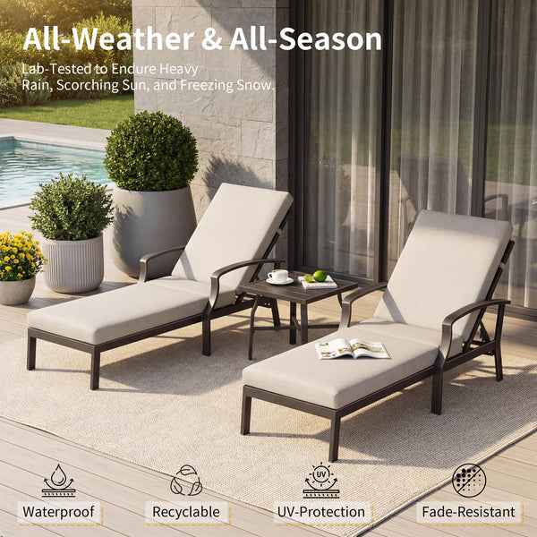 Outdoor Patio Chaise Lounge Chair with Adjustable Backrest & Removable Cushion