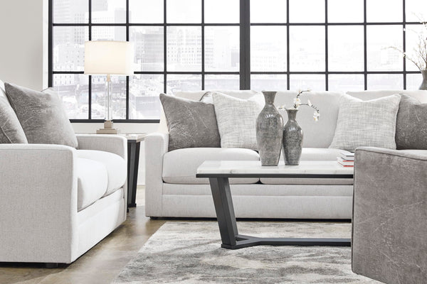 Contemporary Light Gray Loveseat with Accent Pillows