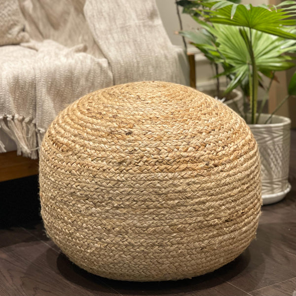 Braided Jute Ottoman Pouf – 18"x18"x14" | Golden Brown
