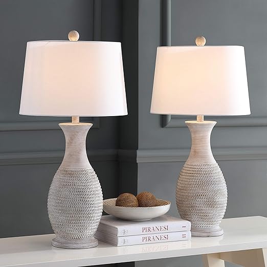 Contemporary Polyresin Table Lamp Set of 2 with LED Bulbs – 30 Inch