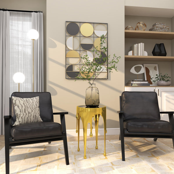 Round Aluminum Accent Table with Glass Top