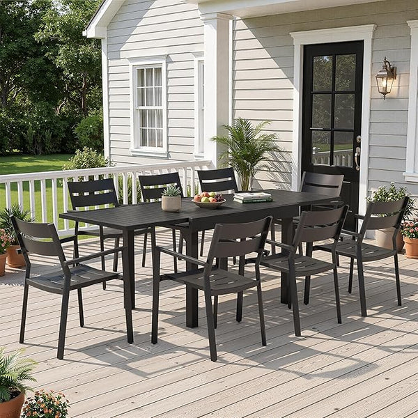 Expandable Aluminum Outdoor Dining Table – 53" to 106", Seats 6–10