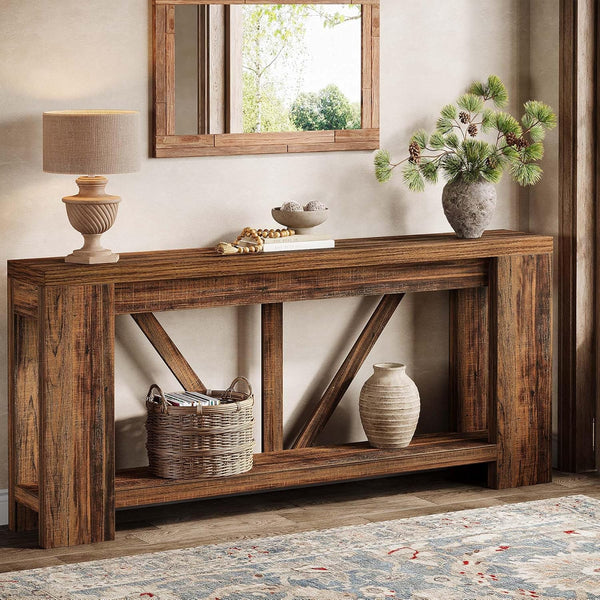 70.9" Farmhouse Console Table with Storage Shelf
