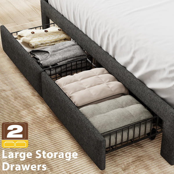 King Bed Frame with Storage Drawers & LED Headboard