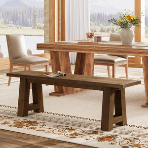 Solid Wood Dining Bench with A-Shaped Legs, 55-Inch Farmhouse Indoor Bench