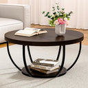 Round Coffee Table with 2-Tier Storage & Steel Frame