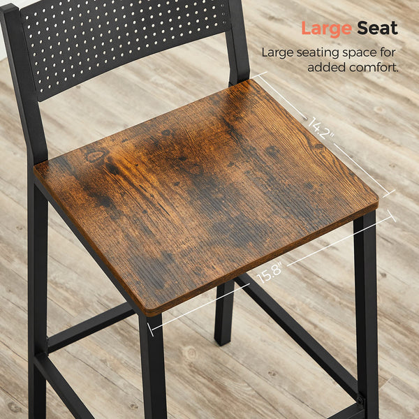 Industrial Bar Stools Set of 2 with Backrest