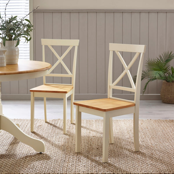 Round Wooden Dining Table Set with 4 Cross Back Chairs – Seats 4