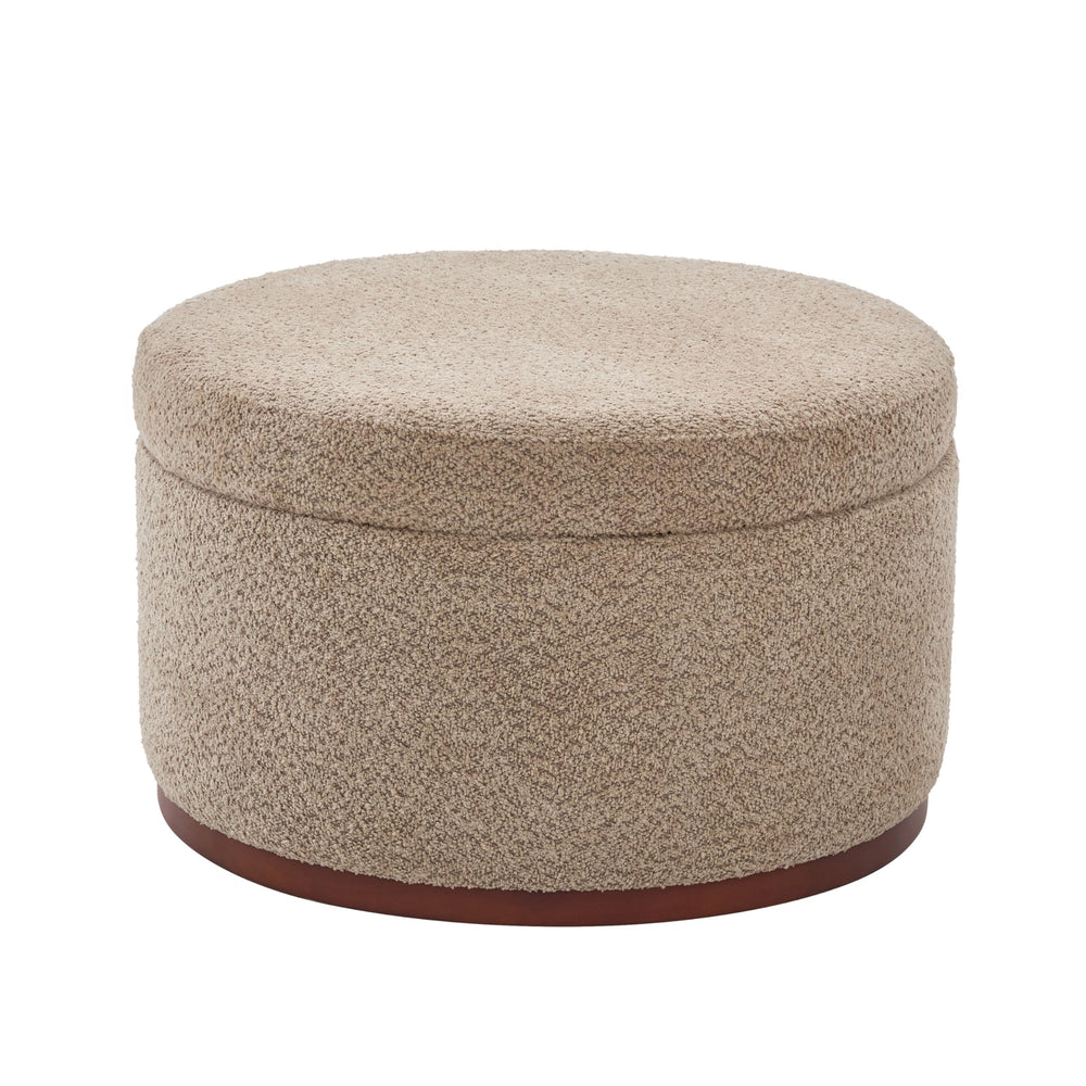 Round Chenille Storage Ottoman with Lift Lid
