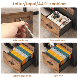 L-Shaped Executive Desk with File Drawer, Storage Shelves & Power Outlets