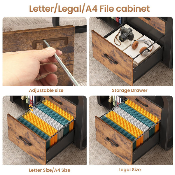 L-Shaped Executive Desk with File Drawer, Storage Shelves & Power Outlets
