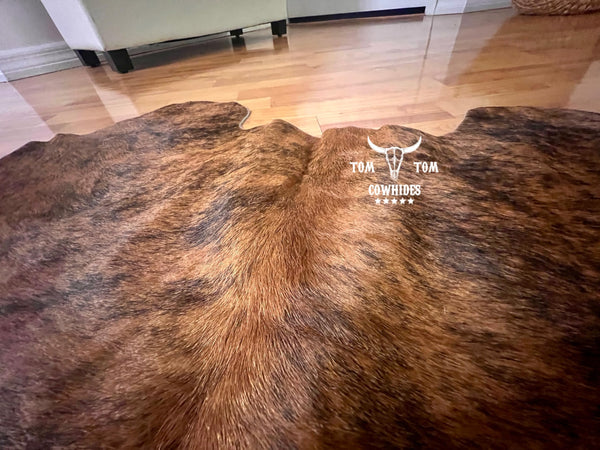 Brindle Cowhide Rug 7 x 6 Feet Natural Hair-On Leather