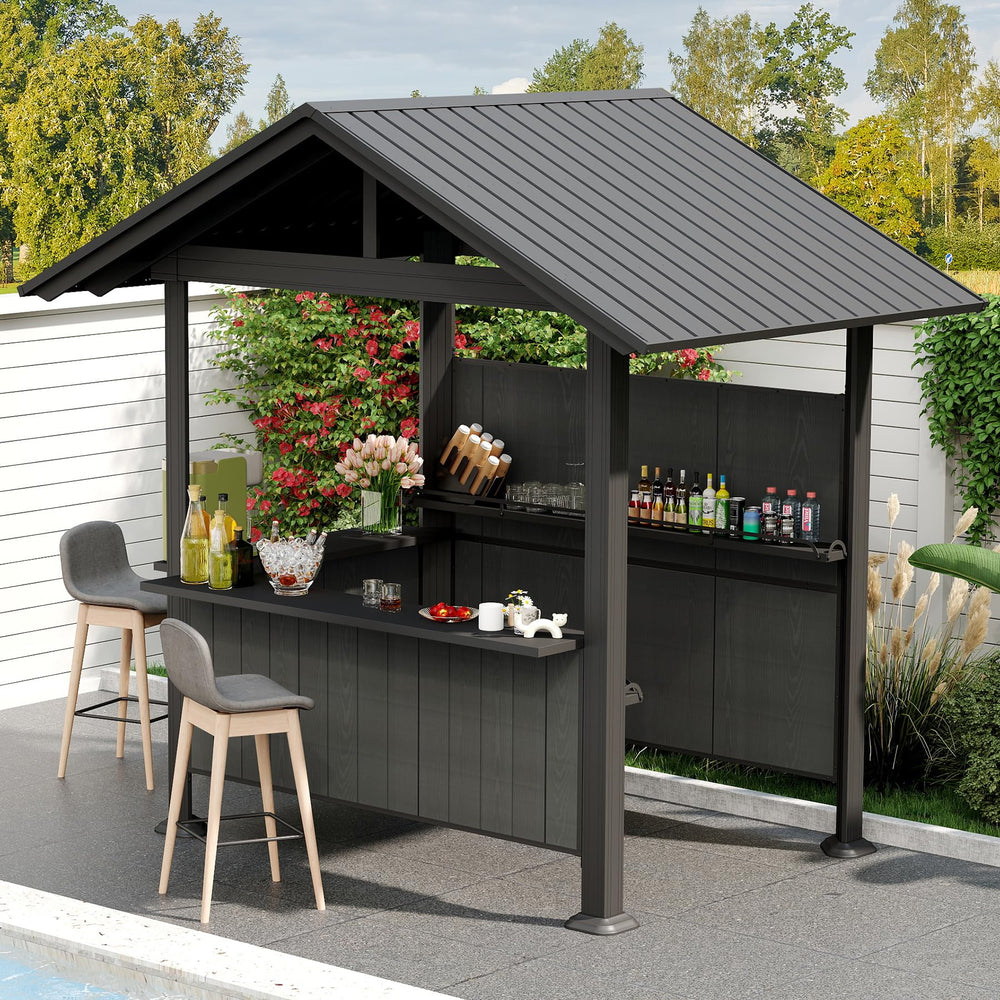Outdoor Bar Gazebo with Hardtop Roof & Storage Shelves