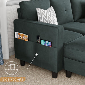 L-Shaped Sectional Sofa with Reversible Storage Ottoman