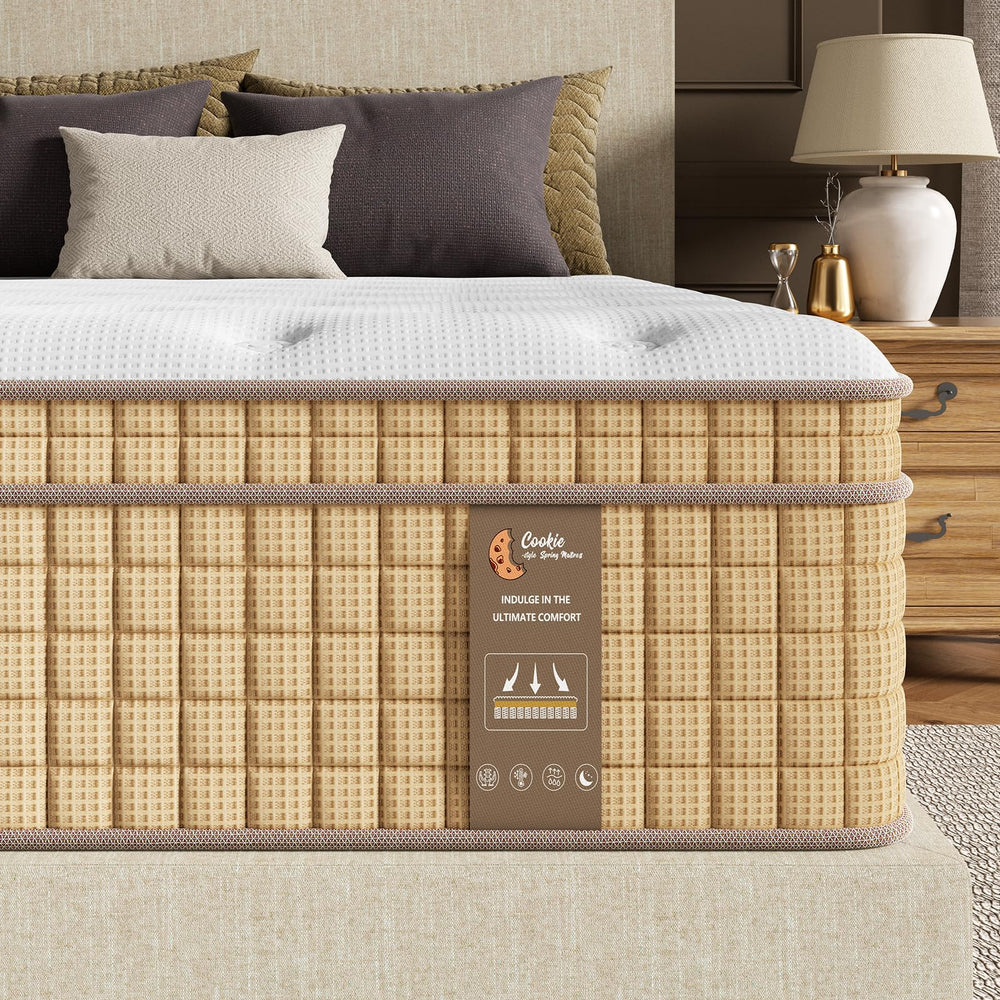 Queen Hybrid Mattress 14 Inch – Pocketed Coil, Cooling Gel, Lumbar Support