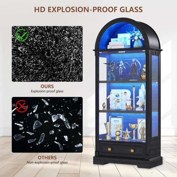 Arched Glass Display Cabinet with LED Sensor Lights