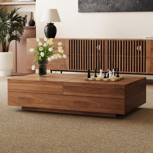 gaoyangjiaju Mid-Century Expandable Coffee Table with Storage – 47.2"-81.9" Adjustable Center Table for Living Room, Walnut Wood Finish