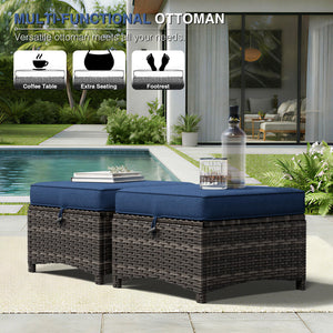 Outdoor Wicker Ottoman Set of 2 with Cushions