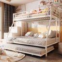 Twin Over Full Bunk Bed with Trundle – Metal Frame, Guardrails & Ladder