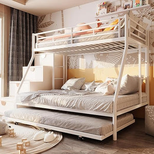Twin Over Full Metal Loft Bunk Bed with Desk and Dual Ladders