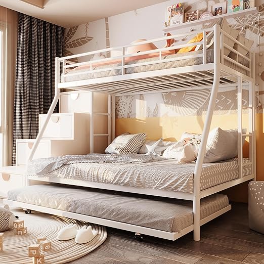 Twin Over Full Metal Loft Bunk Bed with Desk and Dual Ladders