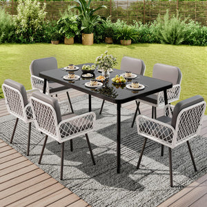 59-Inch Rectangular Outdoor Dining Table with Tempered Glass Top