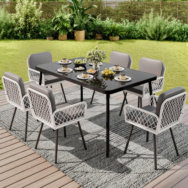 59-Inch Rectangular Outdoor Dining Table with Tempered Glass Top