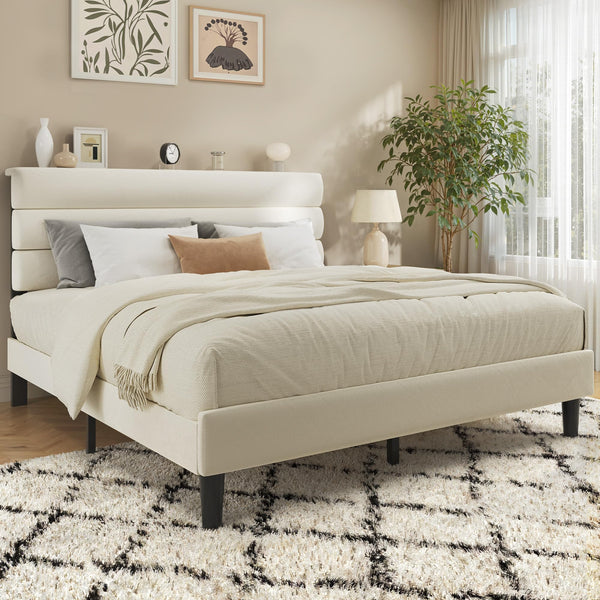Velvet Upholstered Platform Bed Frame with Headboard