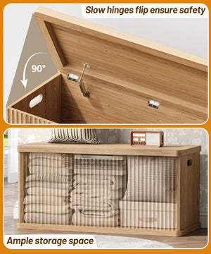 Fluted Storage Chest Bench with Safety Hinges – Natural Oak