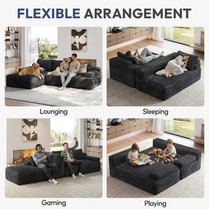 L-Shaped Modular Sectional Sofa with Chaise – Corduroy Cloud Couch, No Assembly