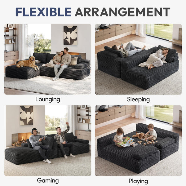 L-Shaped Modular Sectional Sofa with Chaise – Corduroy Cloud Couch, No Assembly