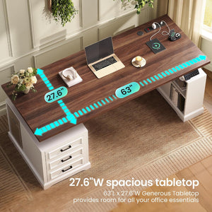 63" Electric Standing Desk with Drawers, Storage & Power Outlets