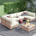 Outdoor Patio Sectional Sofa Set with Tempered Glass Coffee Table