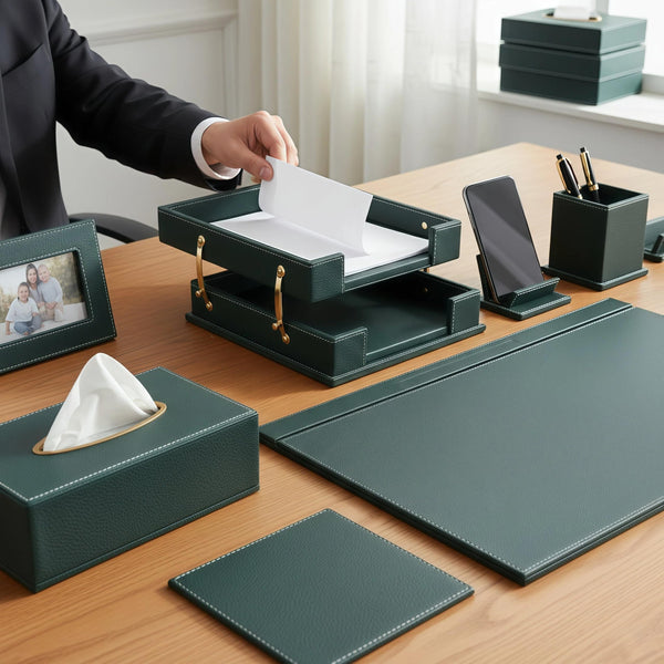 11-Piece PU Leather Desk Organizer Set