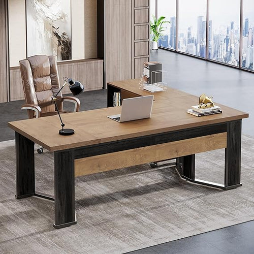 L-Shaped Executive Desk with Mobile File Cabinet and Storage Drawers