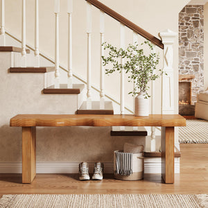 47" Solid Pine Wood Bench – Farmhouse Entryway & Dining Bench
