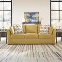 Modern Upholstered 3-Seat Sofa with Accent & Bolster Pillows – Yellow