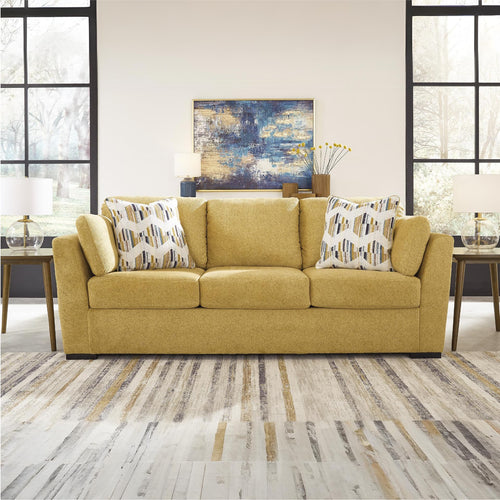 Modern Upholstered 3-Seat Sofa with Accent & Bolster Pillows – Yellow
