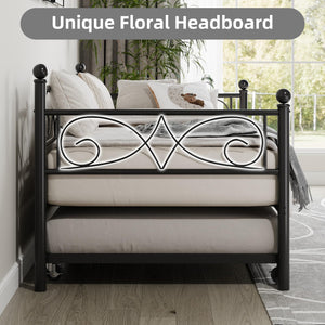 Twin Daybed with Trundle – Metal Frame, Space-Saving Sofa Bed