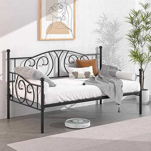 Twin Metal Daybed Frame with Classic Headboard