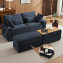 Corduroy Loveseat with Storage Ottomans & USB Port