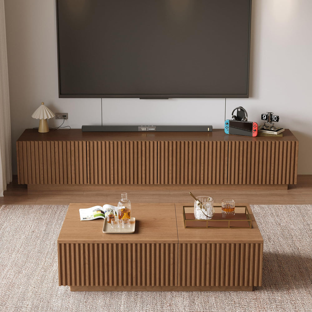 86.61" TV Stand & Lift-Top Coffee Table Set – Brown