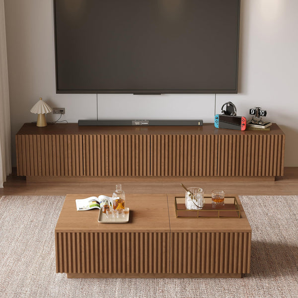 86.61" TV Stand & Lift-Top Coffee Table Set – Brown