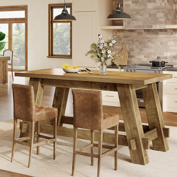 63" Counter Height Bar Table with Footrest – Rustic Brown Pub Table