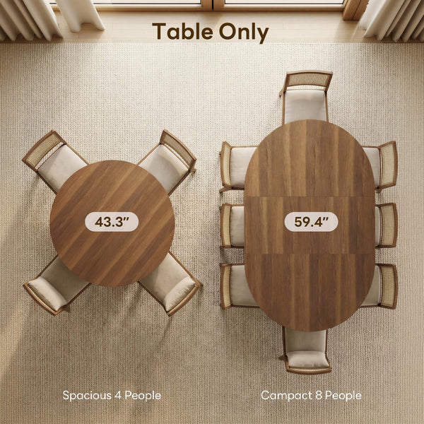 Extendable Round Dining Table with Storage Shelf — Seats 4–8